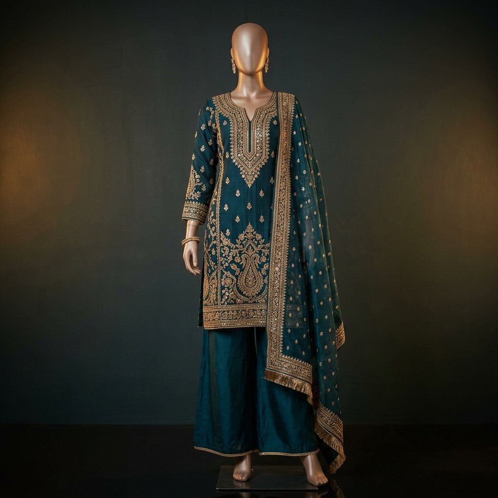 Teal Embroidered Kurta Set